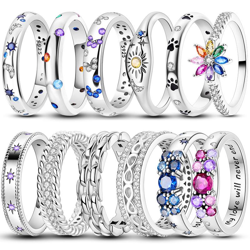 Popular Glow In The Dark Rings For Women 925 Silver Star Moon Sun Rings Sparkling Cubic Zircon Exquisite Jewelry Gifts