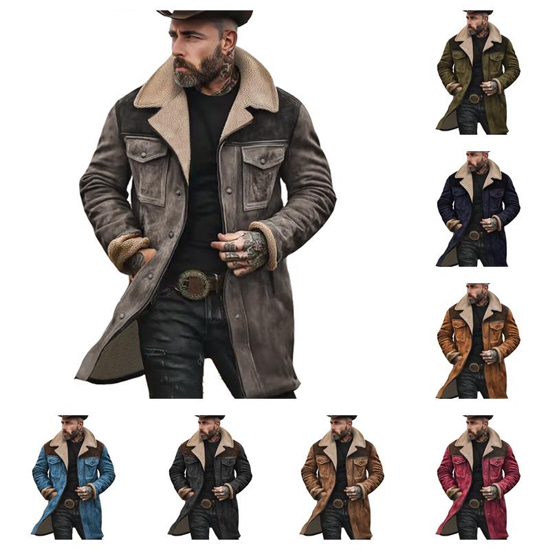 Men's Cross-Suede Velvet Color Block Jacket, Multi-Pocket Zipper Coat, 2025 Autumn/Winter Collection