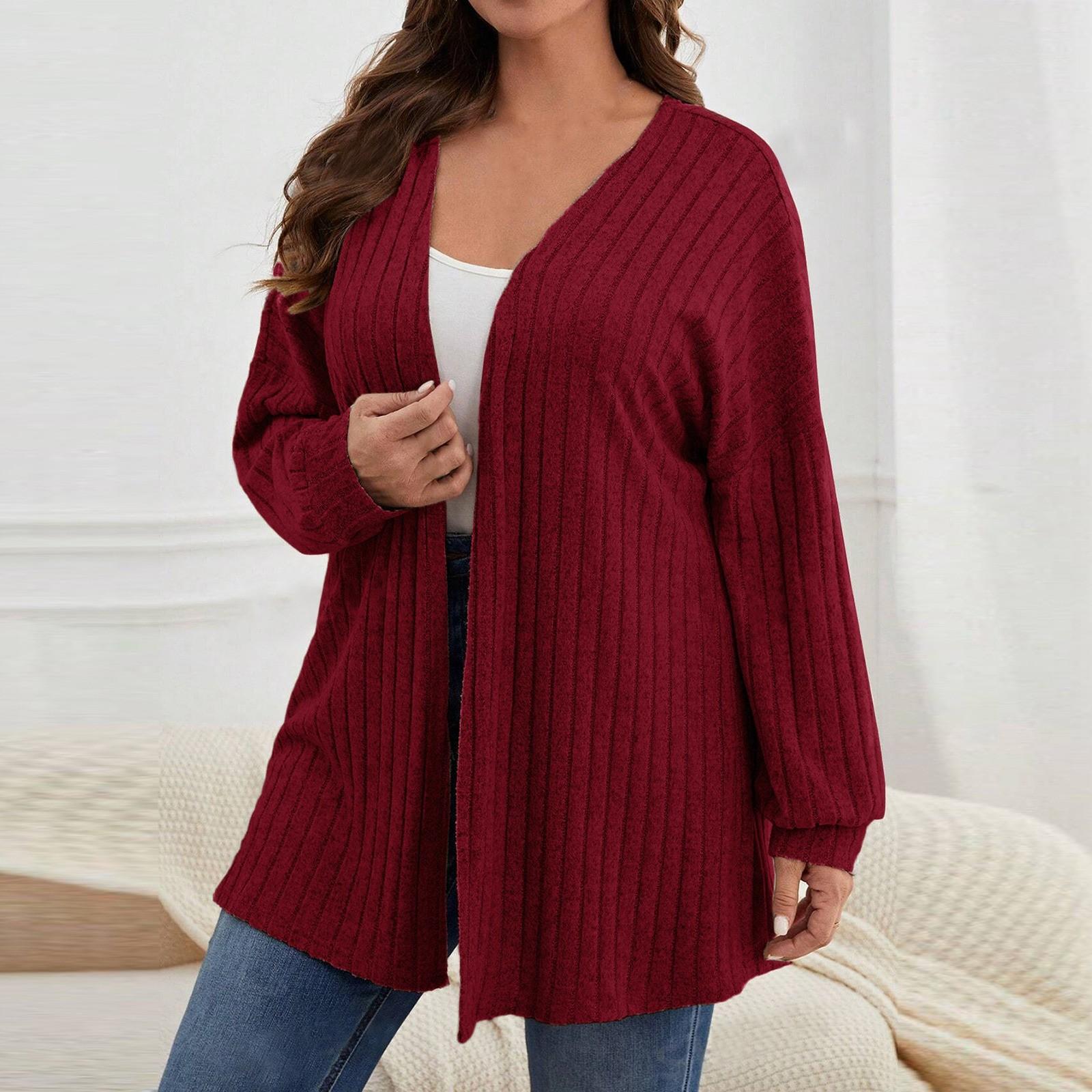 

Женский однотонный свободный кардиган с длинными рукавами, вязаный жакет XXXXL винный