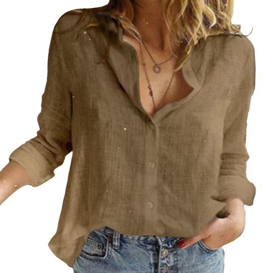 Women Shirt Lapel Long Sleeve Buttons Placket Shirt Tops Pure Color Loose Fit Breathable Moisture-Wicking Office Shirt