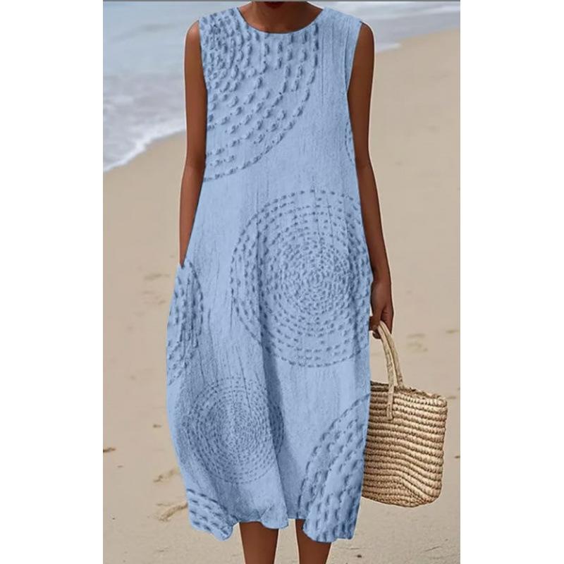 Summer new sleeveless pocket casual printing temperament long dress dress slim dress
