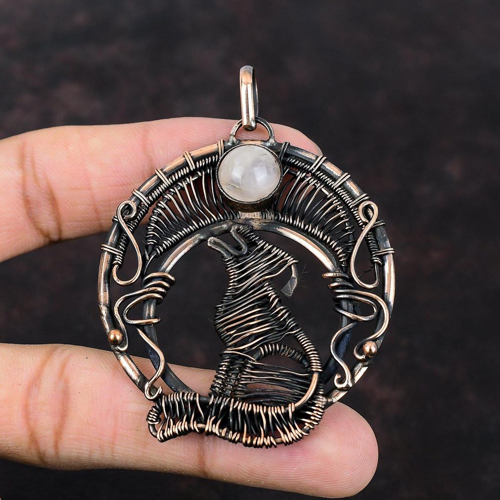 Rose Quartz Pendant Copper Wire Wrapped Jewelry Dainty Dog Pendant Rose Quartz Jewelry Copper Pendant Gift For Him Handmade Gemstone Pendant