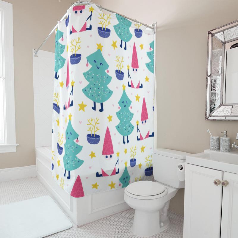 TU Cute Christmas Shower Curtain Festive Holiday Bathroom Decor Merry Xmas Pattern Fabric Waterproof Home Decor Holiday Gift Mod