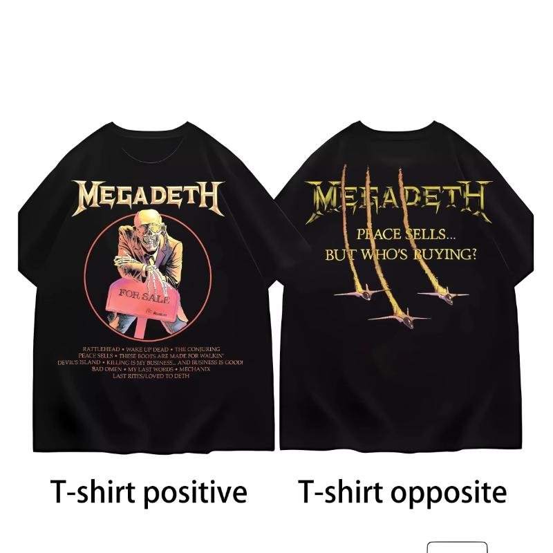 Футболки Megadeth Футболки группы для женщин Винтажные Хэви-метал Винтажная футболка Круглый вырез Короткий рукав S