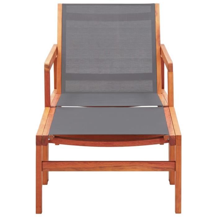 VidaXL Chaise de jardin et repose-pied Gris Eucalyptus et textilène
