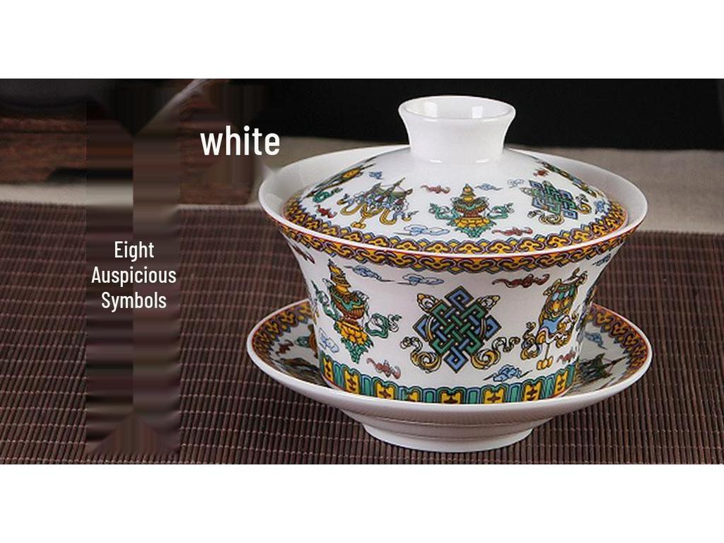 Extra Large Jingdezhen San Cai Gaiwan Ceramic Tea Set for Gongfu Eight Treasures Brewing, Ideal for Office and Home Use.