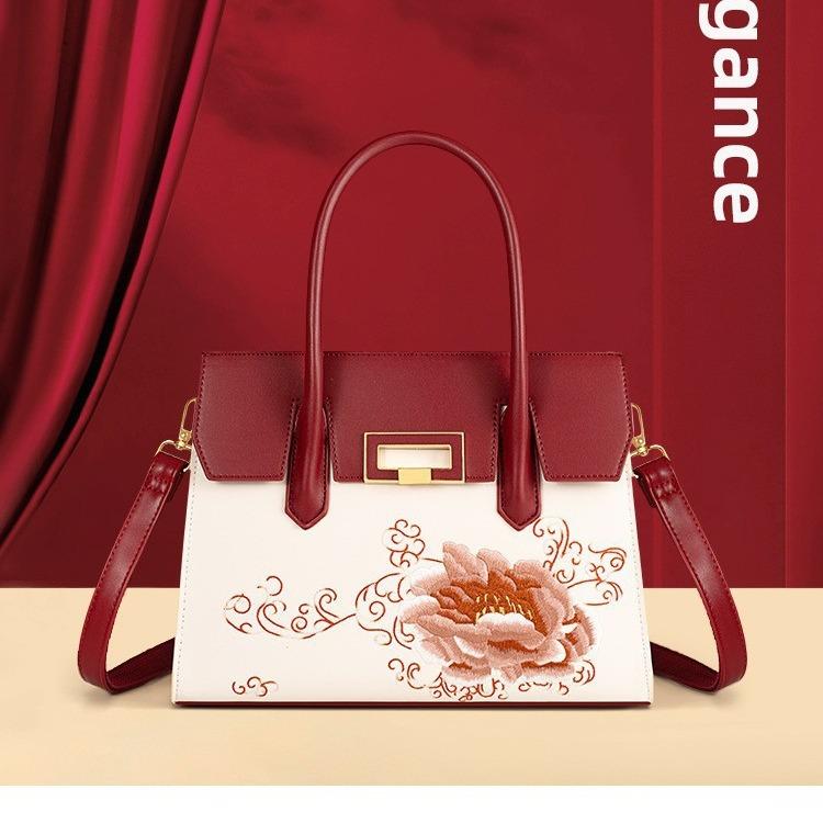 Mother'S Day Gift Premium Embroidery Red Bag Female Bride Large Capacity Medium Mom Wedding Tote
