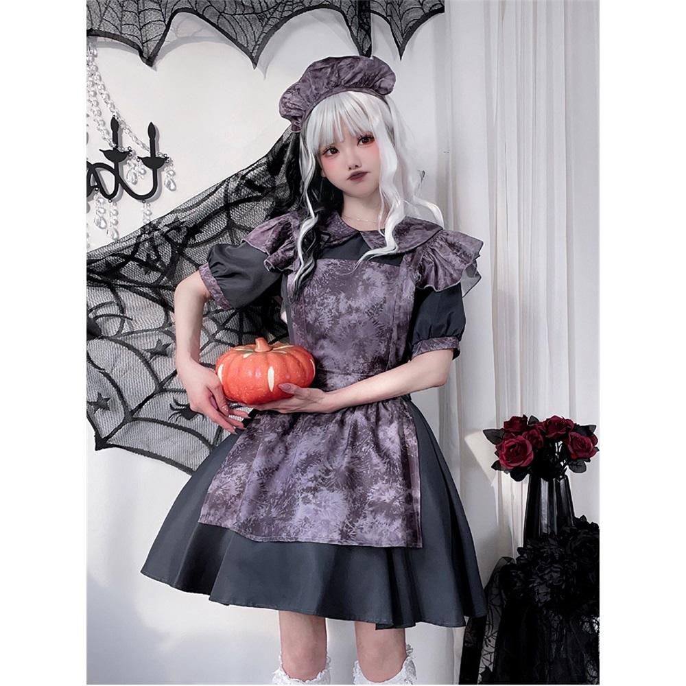 Halloween Costume Pumpkin Witch Costume Horror Doll Maid Costume Dark Gothic Vampire Dress