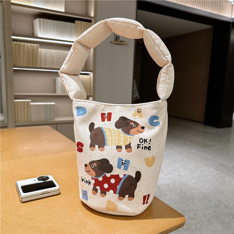 Women's Single Room Bag, Cartoon Illustration Padded Bucket, Hand-carried Underarm Travel Photo Bag