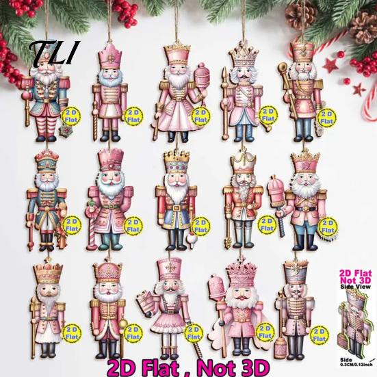 Vintage Pink Soldier Pendant Decorations Christmas Nutcracker Ornaments for Tree, Wooden Tree Hanging Xmas Party Window Decoration, 2D Flat