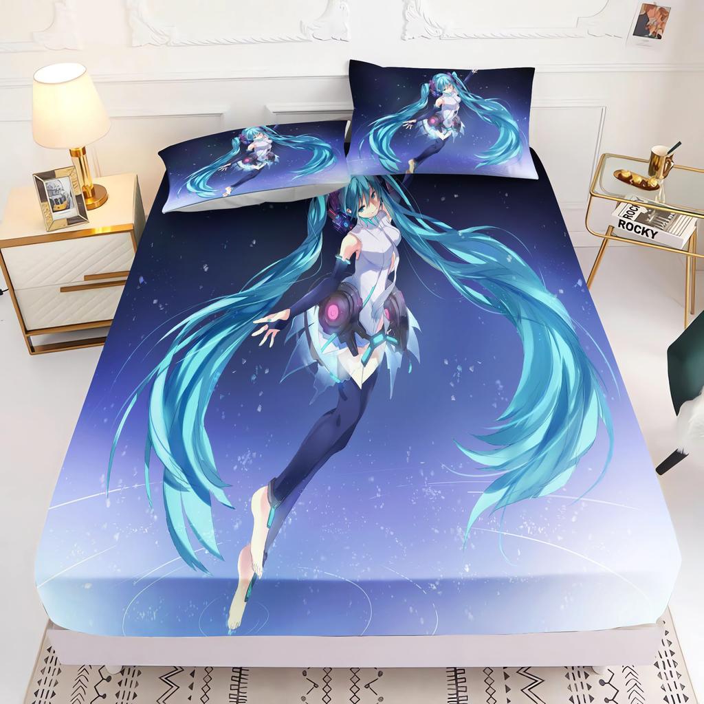 Hatsune Miku Printed  Fitted Sheet Comforte  Bed Cover Full Set  3D Children'S Bedding Anime Room Decor Home