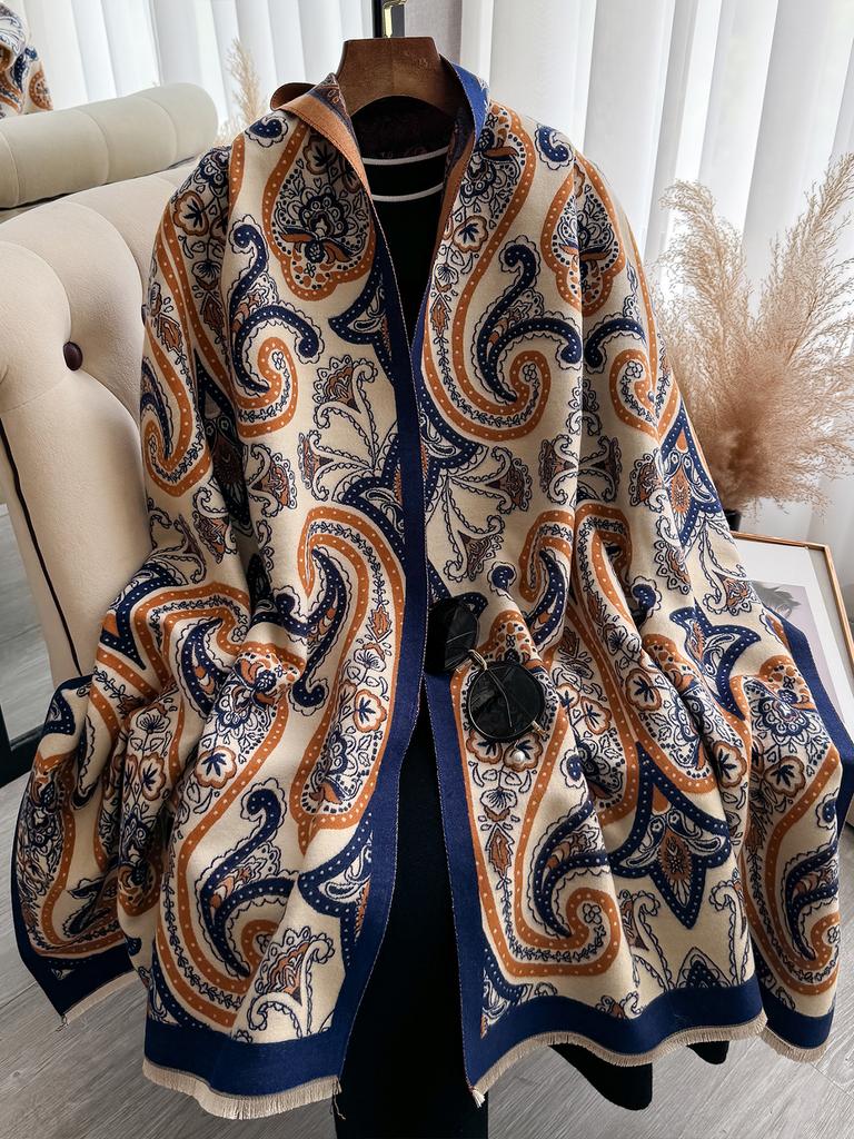 Elegant Ladies' Jacquard Pashmina Winter Thick Warmth Double Sided Tassel The Shawl Coldproof Windproof Blanket Scarf