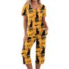 Women's Halloween Two-Piece Outfit Set - Casual Short Sleeve Top and Printed Pants, Comfortable Sportswear for Holiday Parties