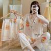 Short-Sleeved Pajamas Three-Piece Korean Version Of Sweet And Cute Cardigan Women'S Loungewear