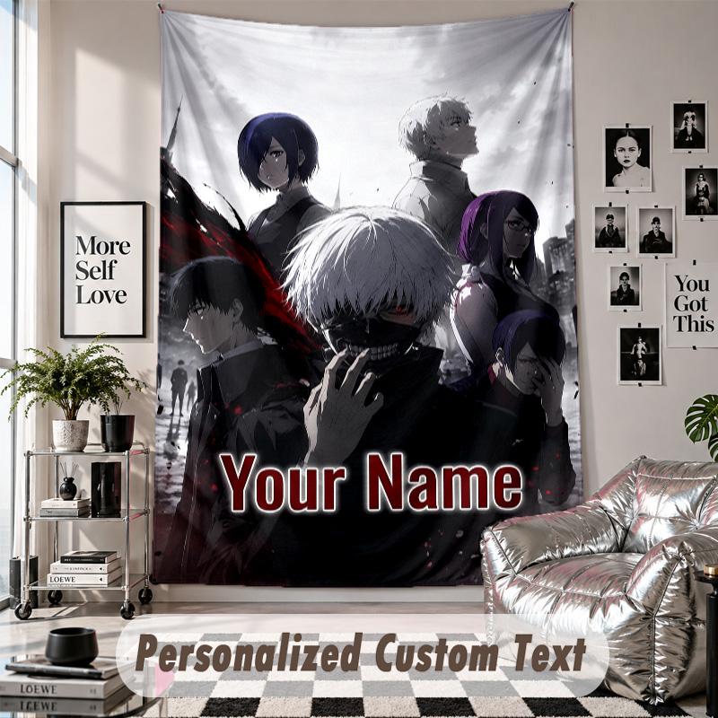 Wall Hanging Tapestry With Custom Name & Text, Tokyo Ghoul Decorative Tapestry For Bedroom