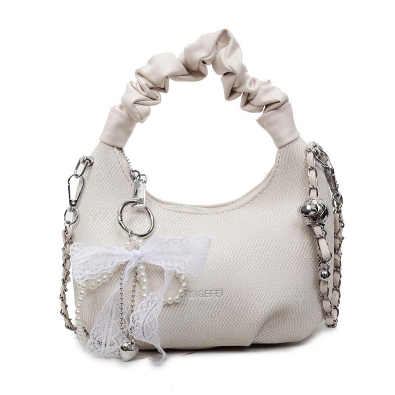 Dumpling Shape Pu Clutch Bag With Zipper Closure And Chain For Casual Day Out