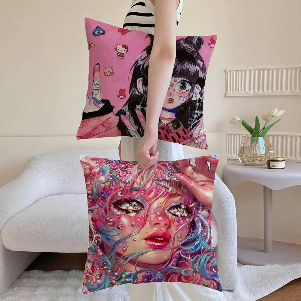 Beautiful Girl With Color Paint Pillow Case Printed Brushed Fleece Pillow Baby Skin-Touch Eco-Friendly Dye-Sublimat