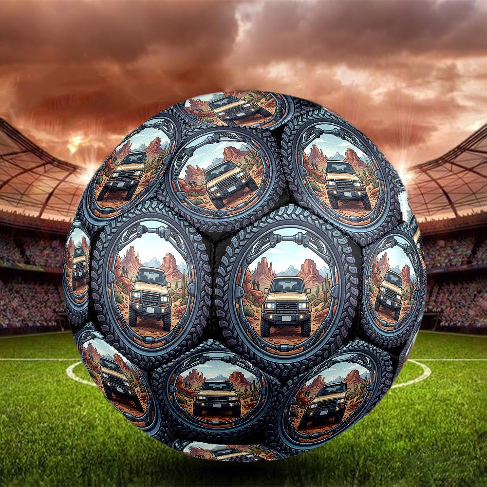 Desert Adventure Vehicle Round Football Size 5 Adult Ball Suitable for Training Matches and Outdoor Team.
