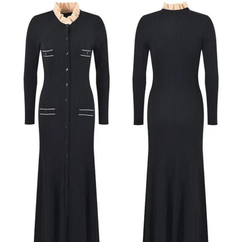 

Элегантное черное облегающее осеннее трикотажное платье с французским кружевным воротником Extra Large чёрный