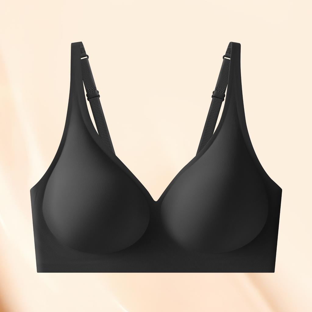 Seamless Back Smoothing Jelly Gel Strap Bra, Wireless Soft Support Lifting Side Gathering Push Up Bra