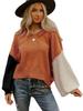 Autumn V-neck Color Block Puff Sleeve Sweater - Women's Casual European & American Style