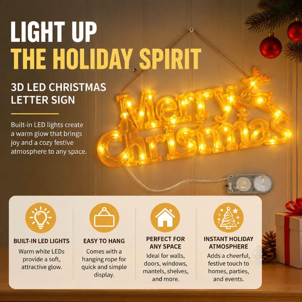 New Merry Christmas LED Letter Sign 3D with Hanging Rope Fairy Light String Xmas Garland String Home Decor