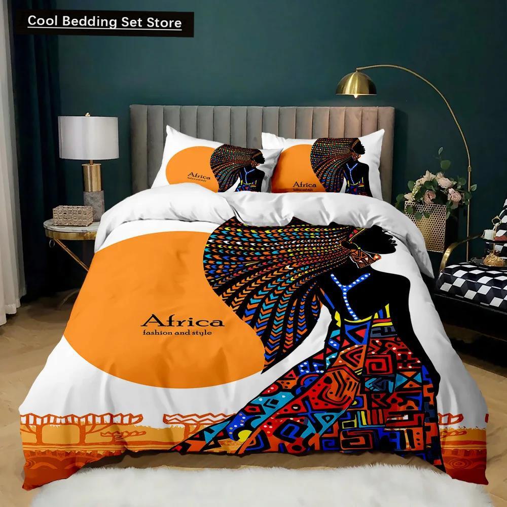 African Woman Duvet Cover Set African Stripe Twin Bedding Set Ethnic Afro Traditional Exotic Queen King Polyester Qulit Cover