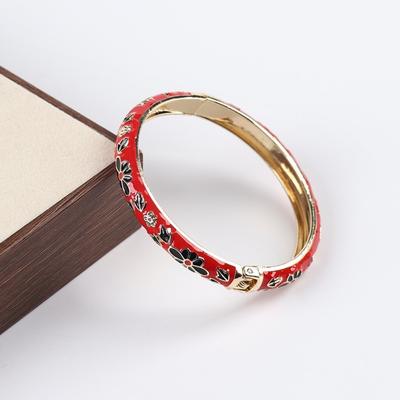 Vintage Colorful Vintage Cloisonne Bangle Enamel Traditional Flower Bangle Chinese Open Cuff Women's Hand Bracelet Girls