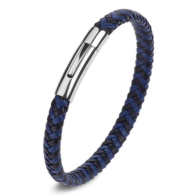 Pulsera Clásica de Acero Inoxidable para Hombre y Mujer Cuerda Trenzada de Cuero Rojo Vino Botón Negro de Alta Calidad Joyería Regalos