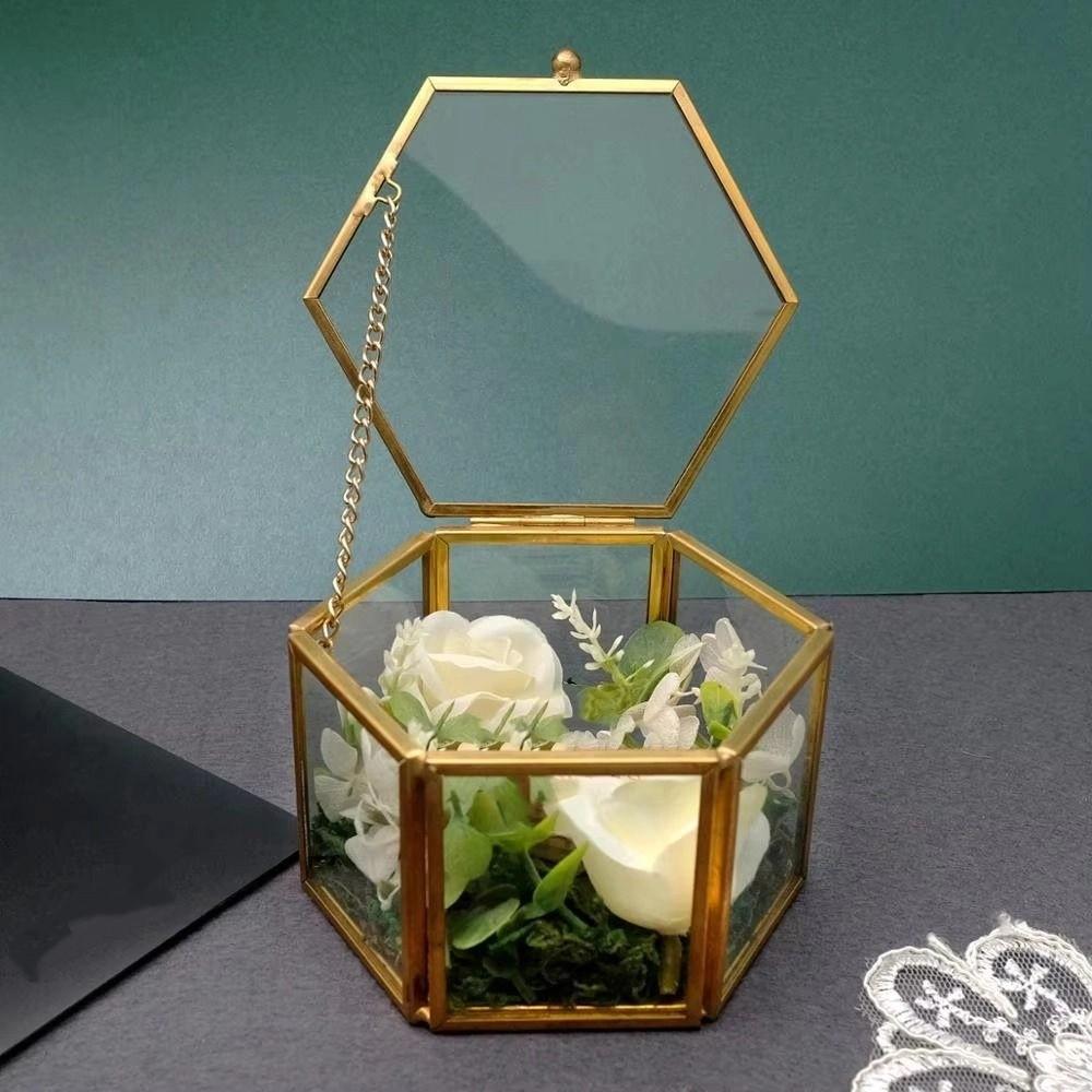 Hexagon Geometric Hexagonal Ring Box Glass Jewelry Storage Box  Jewelry Organizer