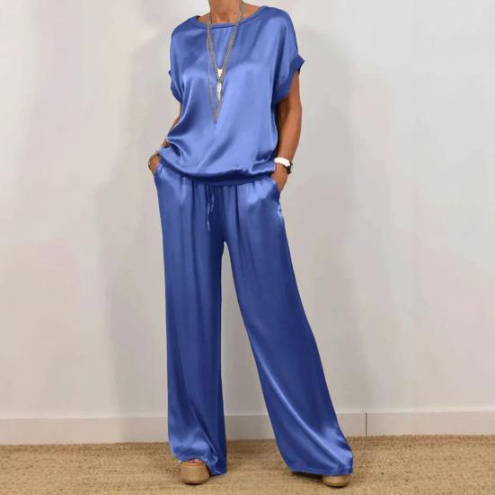 1 Set Women T-shirt Pants Suit Casual Summer Solid Color