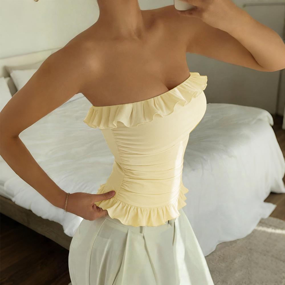 Summer New Women's Clothing Pure Desire Wind Lotus Leaf Edge Waist Tube Top Sleeveless Backless Waist Short Top