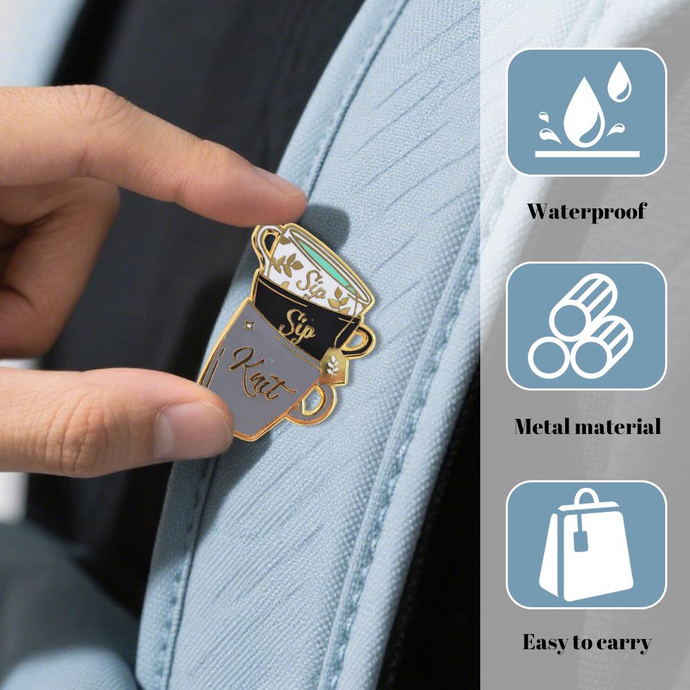 "Sip Sip Knit" Cartoon Teacup Metal Enamel Brooch - Fashion Jewelry Accessory