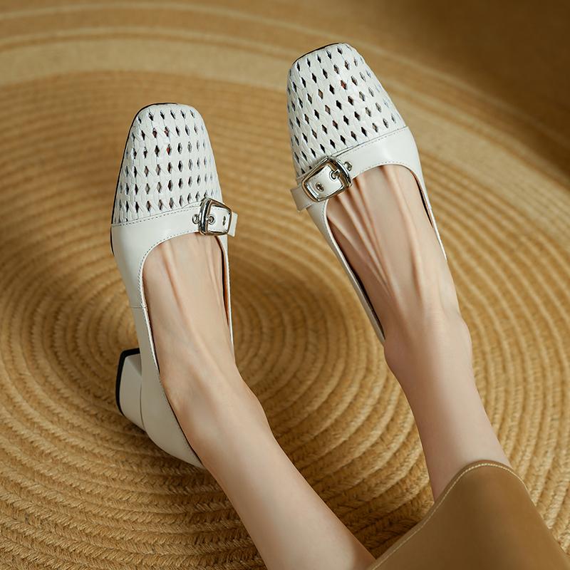 Fashion 2025 New Summer Casual Shoes for Woman Mid Heel Soft Bottom Casual Shoes Breathable Mesh Pumps Woman Fashion Hollow Out Shoes