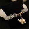Women Vintage Frosted Bead Bracelet Cute Elephant Pendant Korean Style Bangle