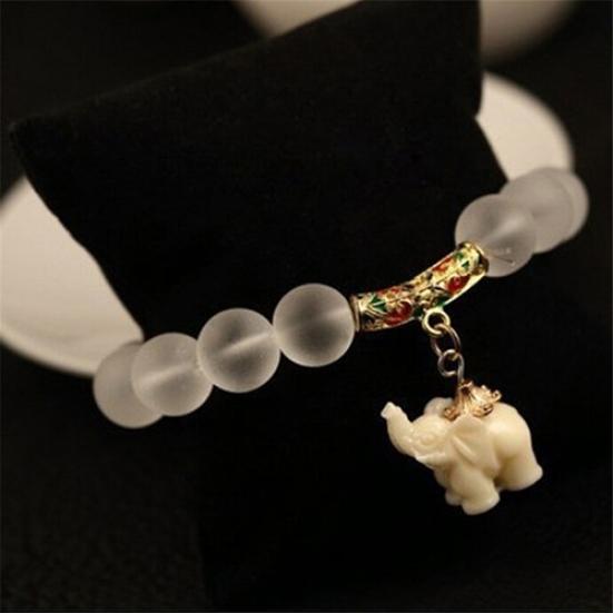 Women Vintage Frosted Bead Bracelet Cute Elephant Pendant Korean Style Bangle
