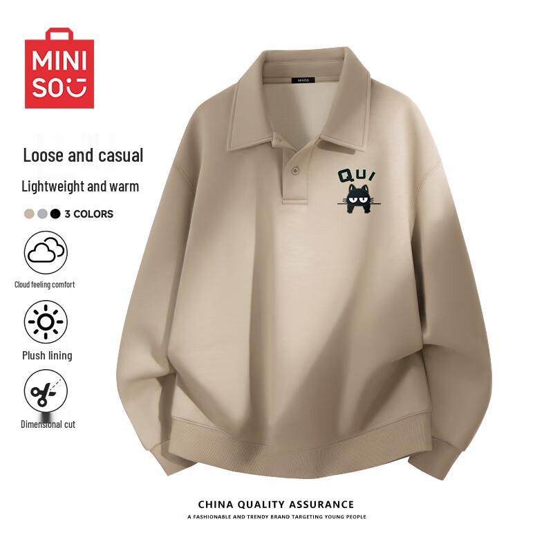 MINISO Men's Polo Collar Fleece Sweatshirt