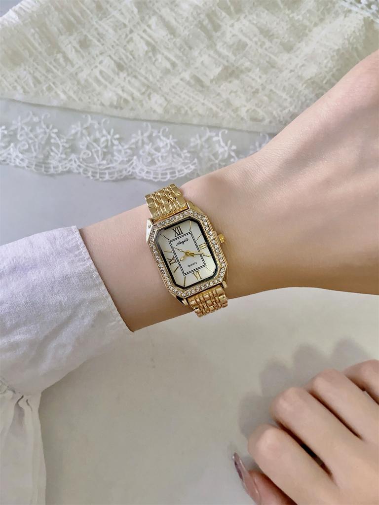 Rose Gold Silver Steel Belt Women's Watch with Diamond Dial Niche Waterproof Quartz Watch