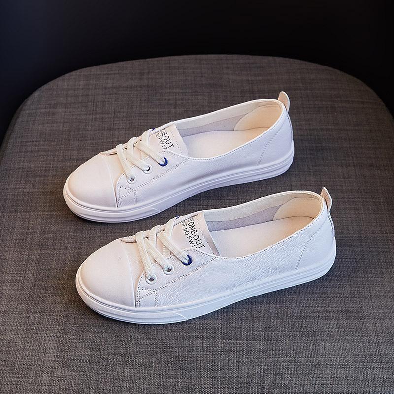 The First Layer of Cowhide Shallow Mouth Genuine Leather Small White Shoes Are Breathable  New Slip-on Flat Single Shoes Foreign Style Nurse Shoes