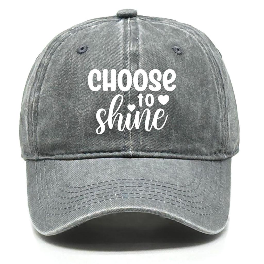 Choose To Shine" Print Adjustable Baseball Hat, White Text Trucker Hat Inelastic Cozy Breathable Slouchy Snapback Baseball Cap