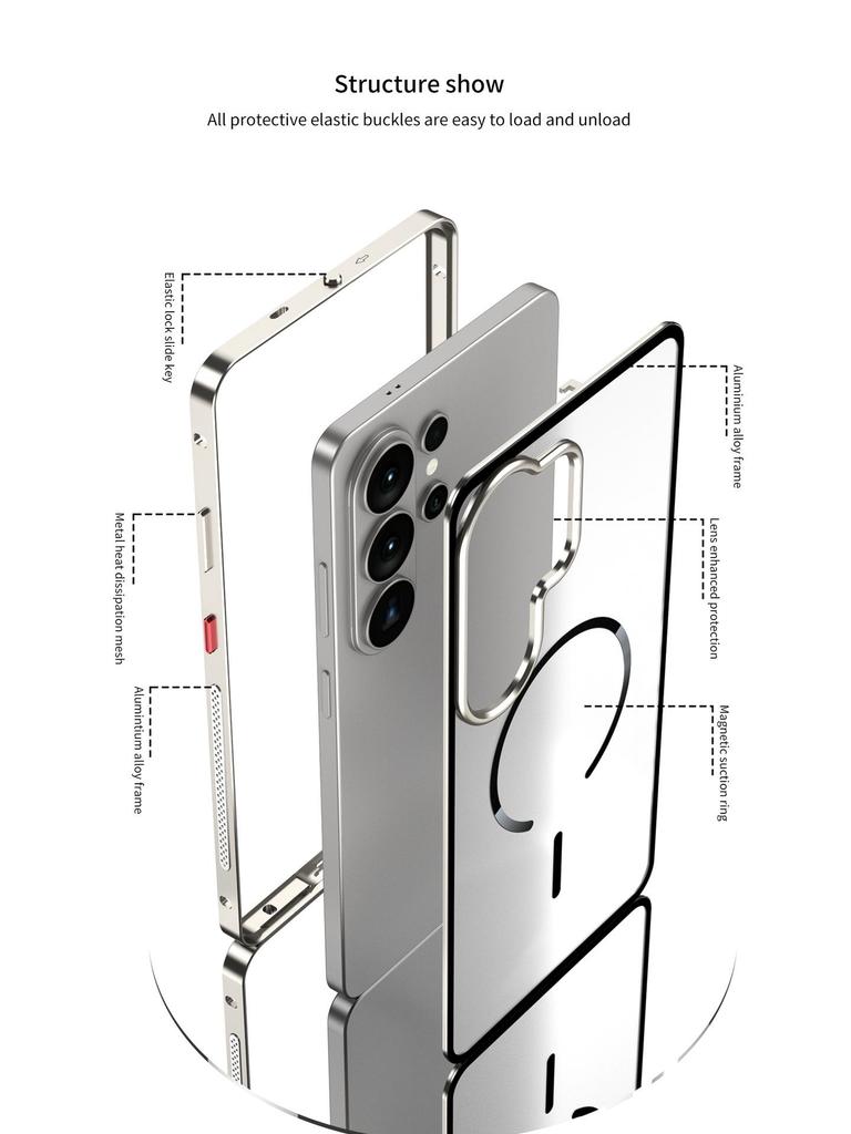 Samsung S26 Ultra Snap-On Magnetic Metal Frame Matte Anti-Drop Case for S25U/S24/S23