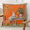 1Pc Orange Background Cheetah Dining Table Throw Pillow Cover,Suitable For Sofa,Bedroom,Living Room,A Unique Gift For Art Lovers