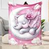 1pc Cute Elephant On Moon Blanket Soft Comfortable Lightweight Perfect for Travel Camping Picnics Sofa Office Bed Living Room Ideal Gift for Friends