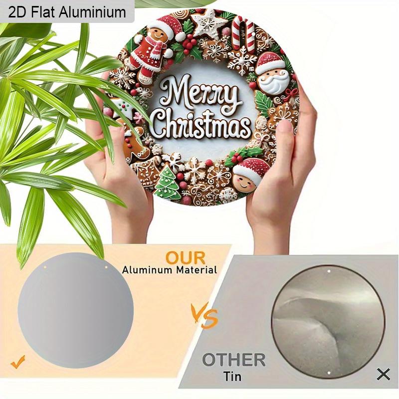 2D Flat Merry Christmas Aluminium Sign - Charming Figurine Ornaments with Santa Claus & Gingerbread Man Pattern - Ideal for Front Door, Wall, Porch