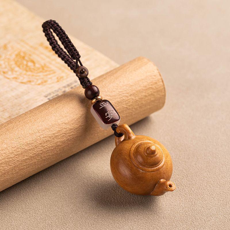 Rosewood Handle Pot Car Key Pendant Teapot Keychain for Men