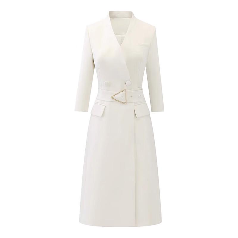 Teluoman Damen Apricot Beige Professionelles A-Linien Anzugkleid