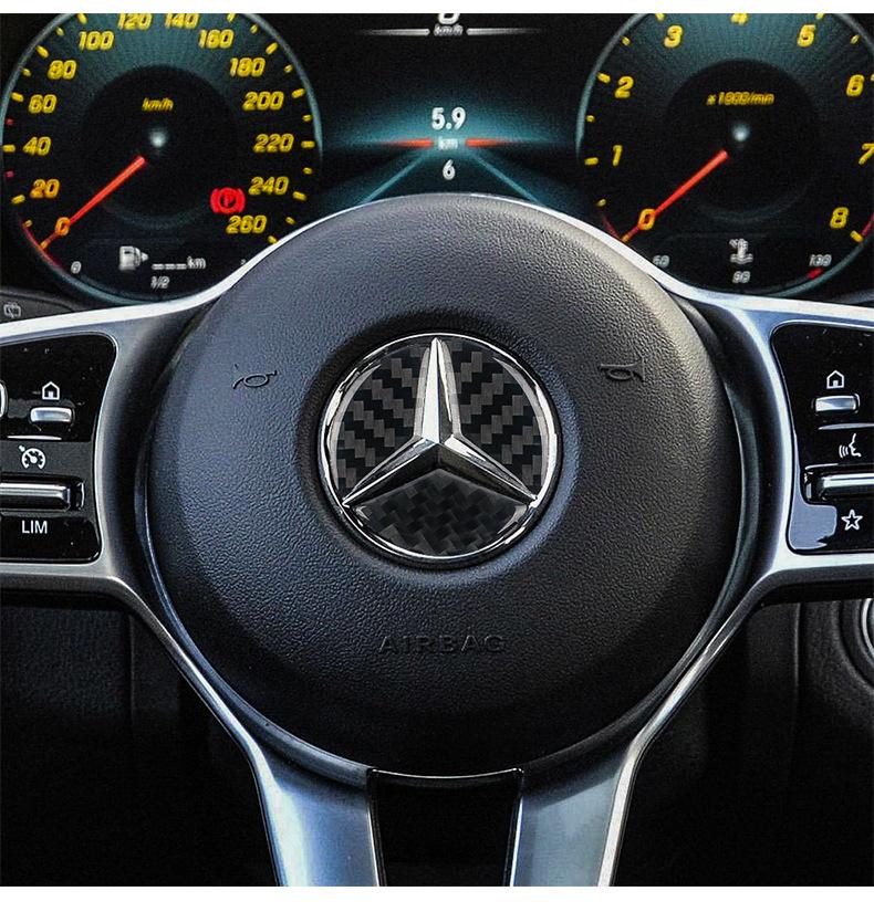 CQS1 Carbon Fiber Car Steering Wheel Cover Stickers Auto Decorative Decals for Mercedes Benz GLA GLC Interior Mouldings FXPT-BENZ