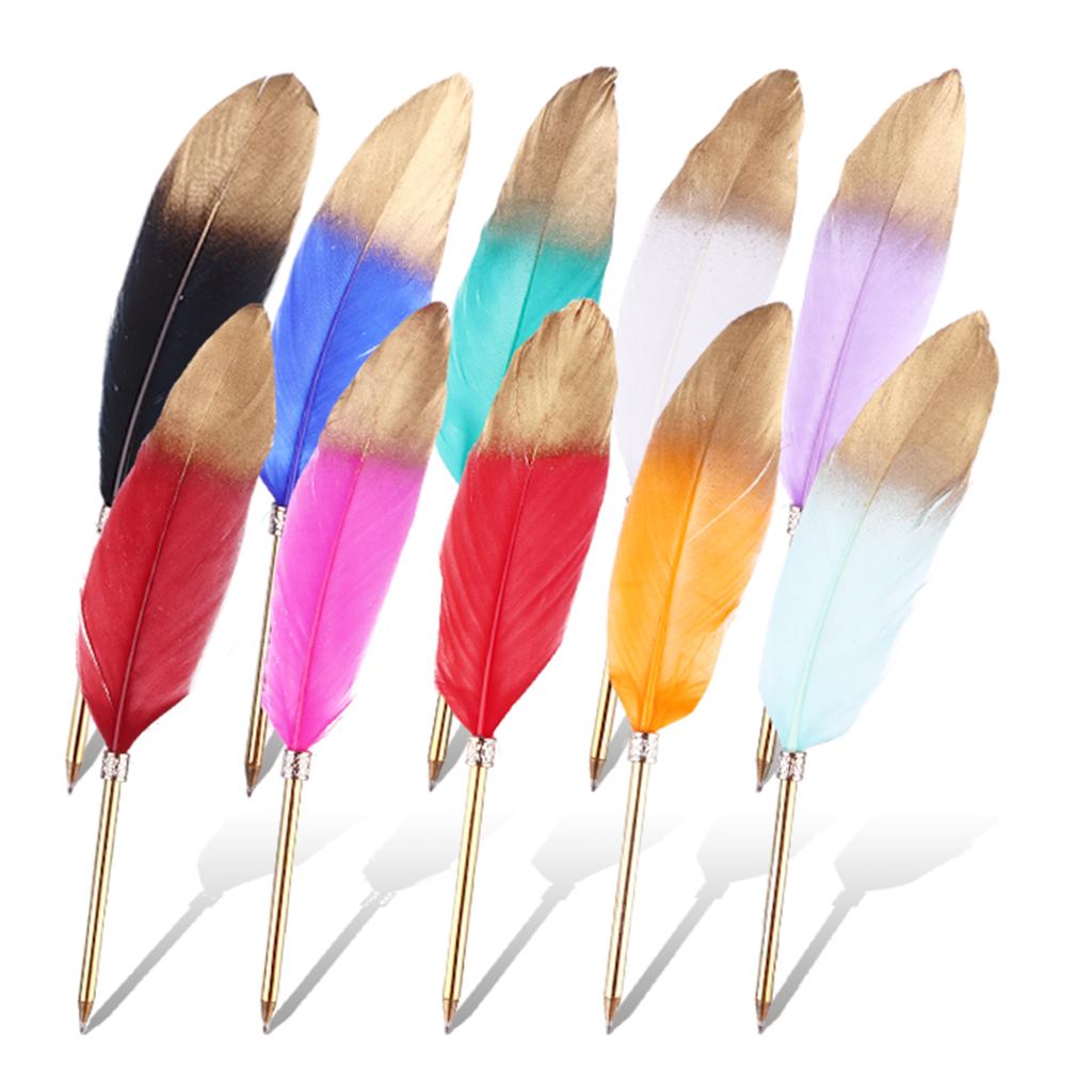 Banban 10 Pcs Feather Quill Ballpoint Pens Bulk 0.5Mm Ink Feathered Vintage Pens Refined Plated Rod Pen Feather Stationery Pens