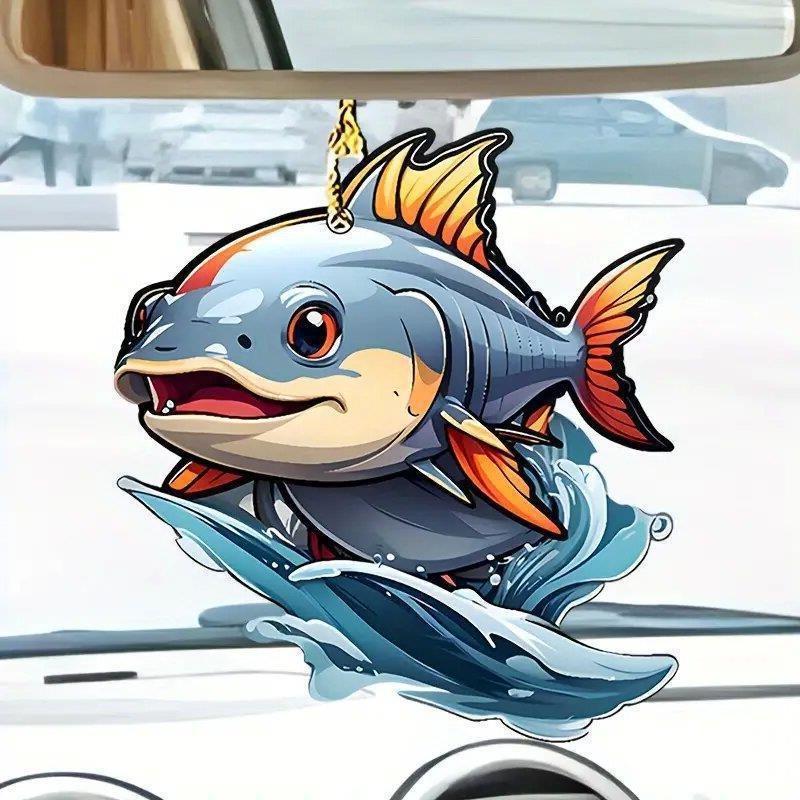 2d Acrylic Colorful Fish Car Hanging Pendant Eyecatching Cartoon Keychain Decoration