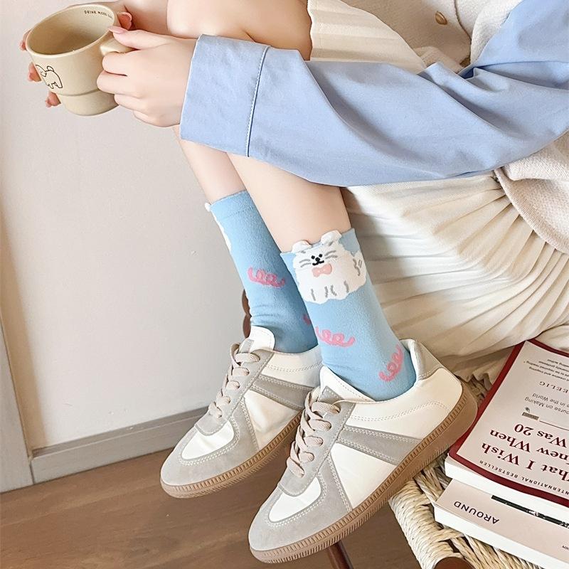 Three-Dimensional Cartoon Animal Socks Medium Tube Socks Hand-Painted Tide Socks Girl Dot Color Matching Pure Cotton Boneless Socks
